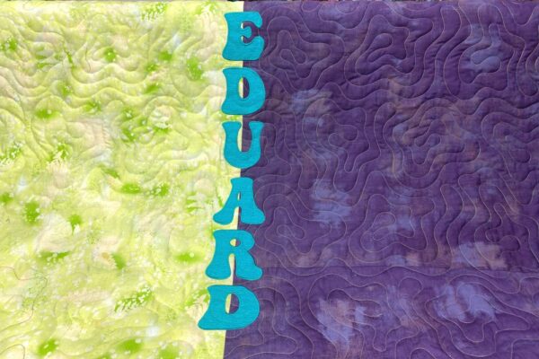 quilt rücken grün lila blaue applikation name eduard